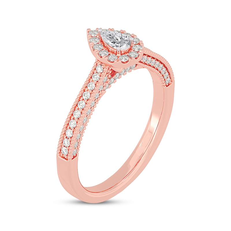 Main Image 2 of Pear-Shaped Diamond Halo Vintage-Inspired Engagement Ring 1/2 ct tw 14K Rose Gold