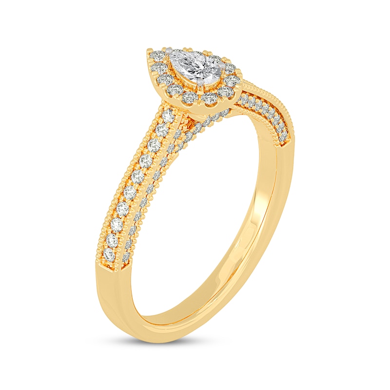 Main Image 2 of Pear-Shaped Diamond Halo Vintage-Inspired Engagement Ring 1/2 ct tw 14K Yellow Gold