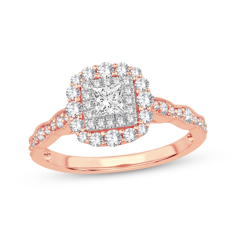 Main Image 1 of Princess-Cut Diamond Vintage-Inspired Engagement Ring 3/4 ct tw 14K Rose Gold