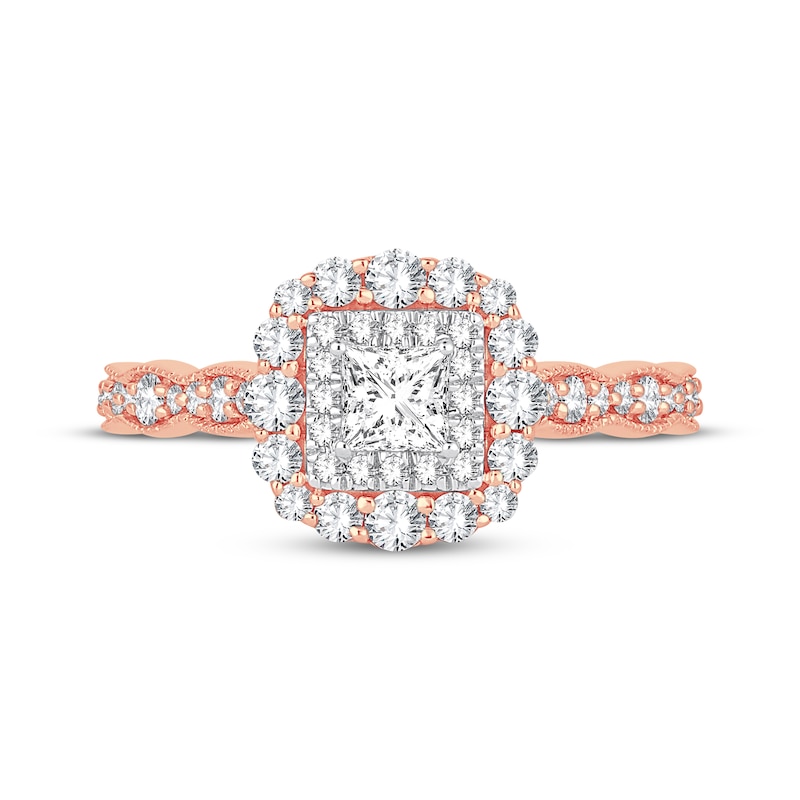 Main Image 3 of Princess-Cut Diamond Vintage-Inspired Engagement Ring 3/4 ct tw 14K Rose Gold