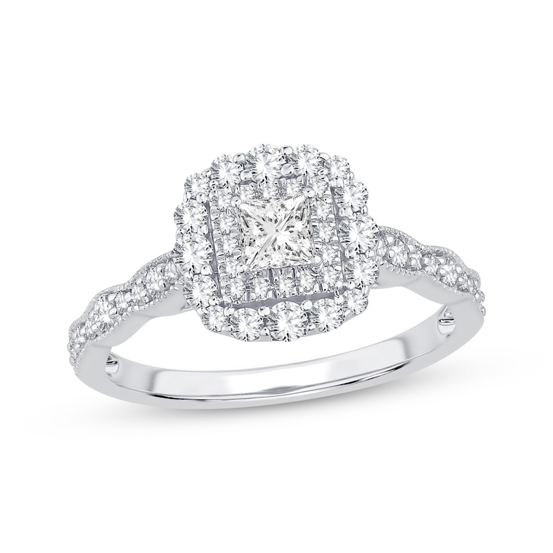 Main Image 1 of Princess-Cut Diamond Vintage-Inspired Engagement Ring 3/4 ct tw 14K White Gold