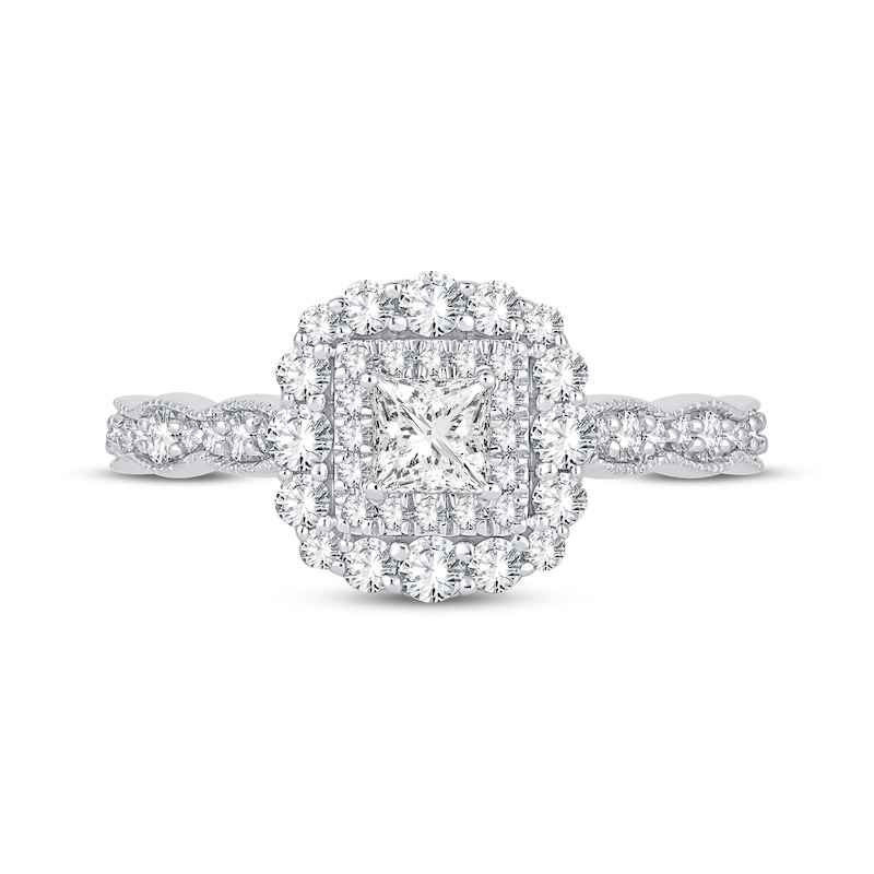 Main Image 3 of Princess-Cut Diamond Vintage-Inspired Engagement Ring 3/4 ct tw 14K White Gold