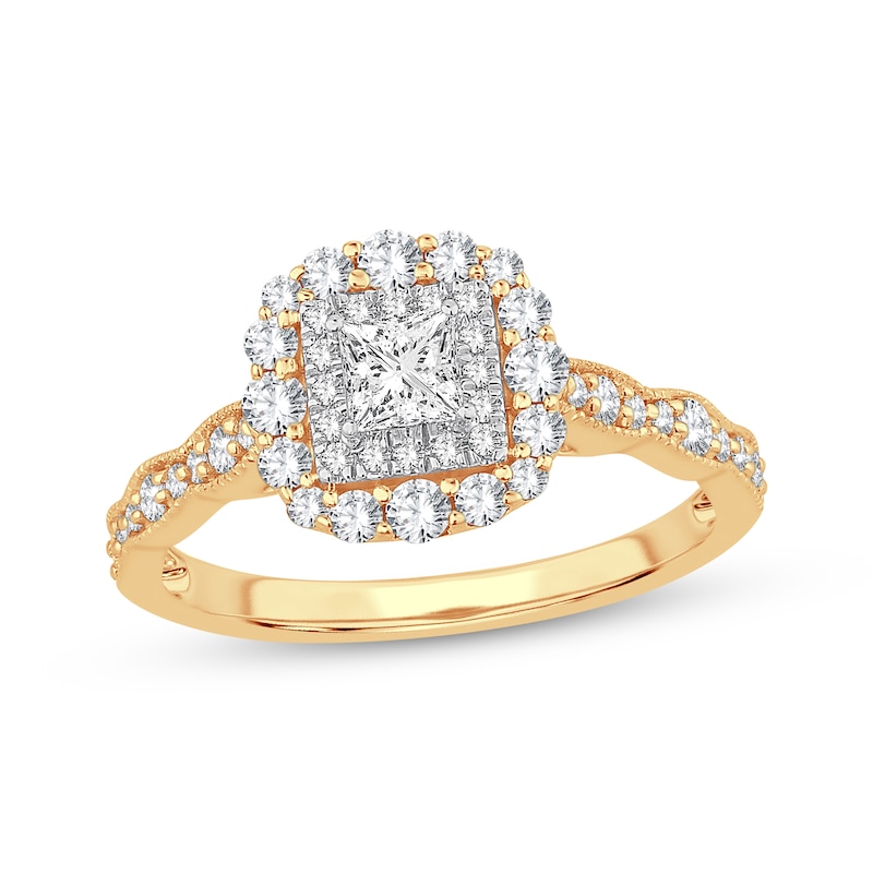 Main Image 1 of Princess-Cut Diamond Vintage-Inspired Engagement Ring 3/4 ct tw 14K Yellow Gold