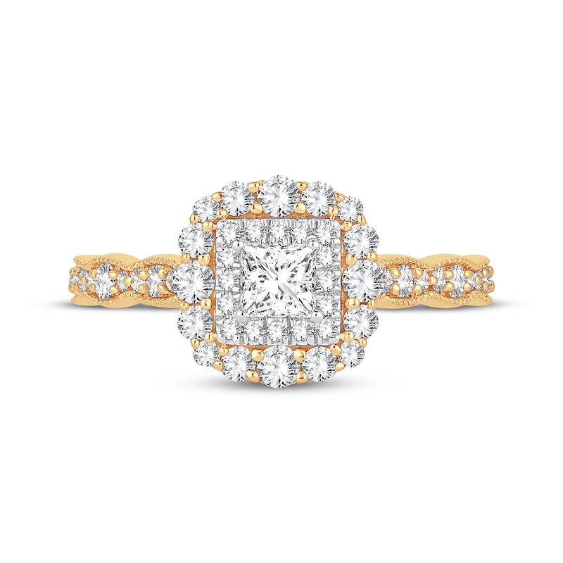 Main Image 3 of Princess-Cut Diamond Vintage-Inspired Engagement Ring 3/4 ct tw 14K Yellow Gold