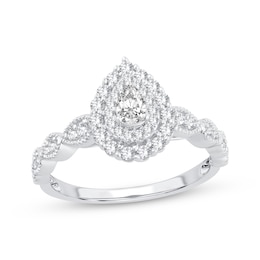 Pear-Shaped Diamond Vintage-Inspired Engagement Ring 1/2 ct tw 14K White Gold