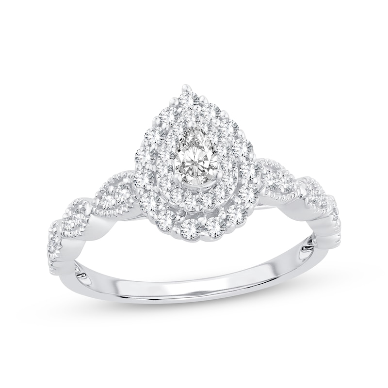 Main Image 1 of Pear-Shaped Diamond Vintage-Inspired Engagement Ring 1/2 ct tw 14K White Gold