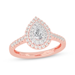 Pear-Shaped Diamond Double Halo Engagement Ring 5/8 ct tw 14K Rose Gold