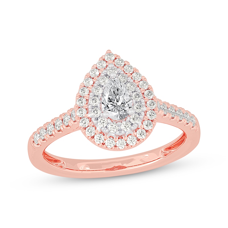 Pear-Shaped Diamond Double Halo Engagement Ring 5/8 ct tw 14K Rose Gold