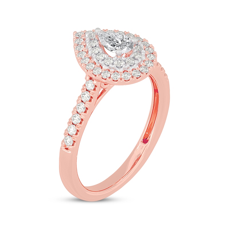 Austin. Pear-Shaped Diamond Halo Engagement Ring 7/8ctw. in 14k White &  Rose Gold