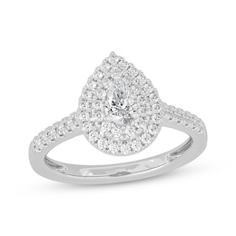 Pear-Shaped Diamond Double Halo Engagement Ring 5/8 ct tw 14K White Gold