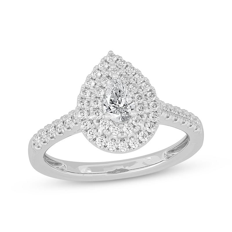 Main Image 1 of Pear-Shaped Diamond Double Halo Engagement Ring 5/8 ct tw 14K White Gold