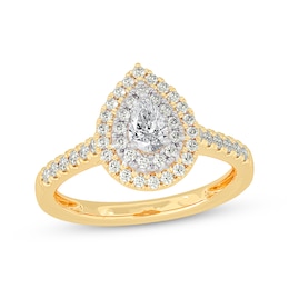 Pear-Shaped Diamond Double Halo Engagement Ring 5/8 ct tw 14K Yellow Gold