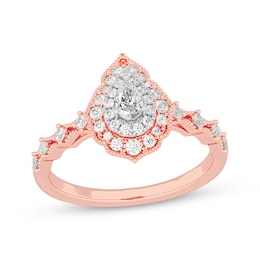 Pear-Shaped Diamond Arabesque Halo Engagement Ring 1/2 ct tw 14K Rose Gold