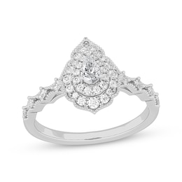 Adore Pear-Shaped Diamond Arabesque Halo Engagement Ring 1/2 ct tw 14K White Gold