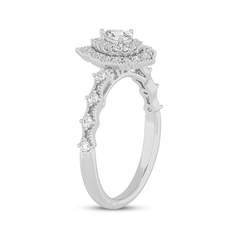 Main Image 2 of Pear-Shaped Diamond Arabesque Halo Engagement Ring 1/2 ct tw 14K White Gold