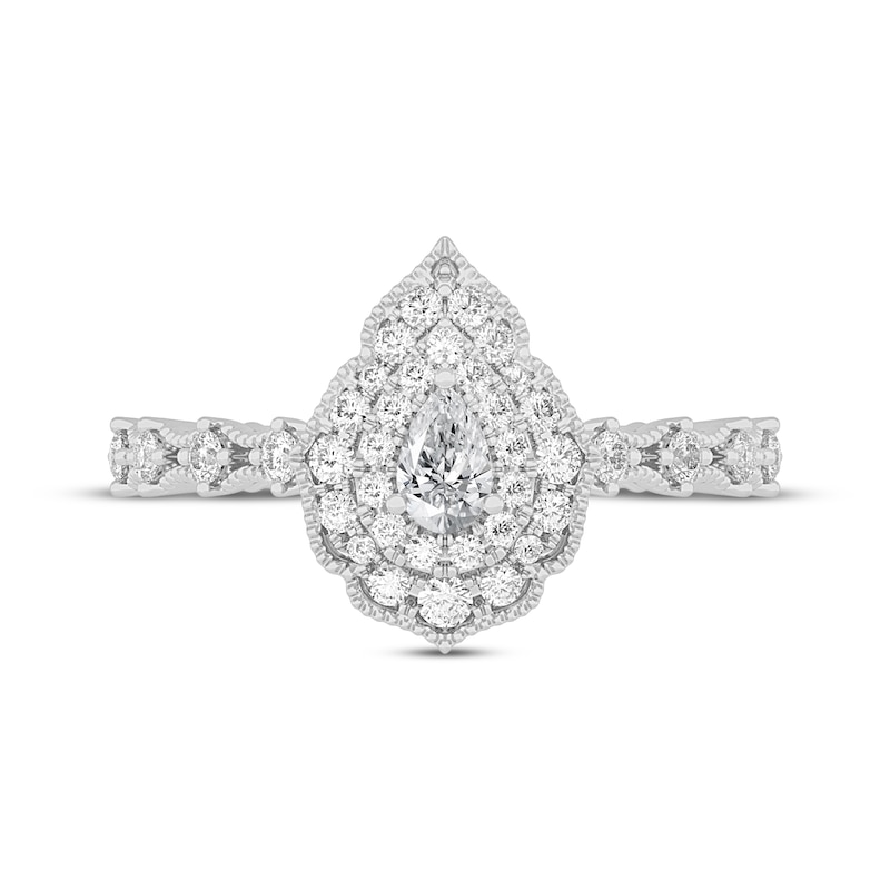 Main Image 3 of Pear-Shaped Diamond Arabesque Halo Engagement Ring 1/2 ct tw 14K White Gold