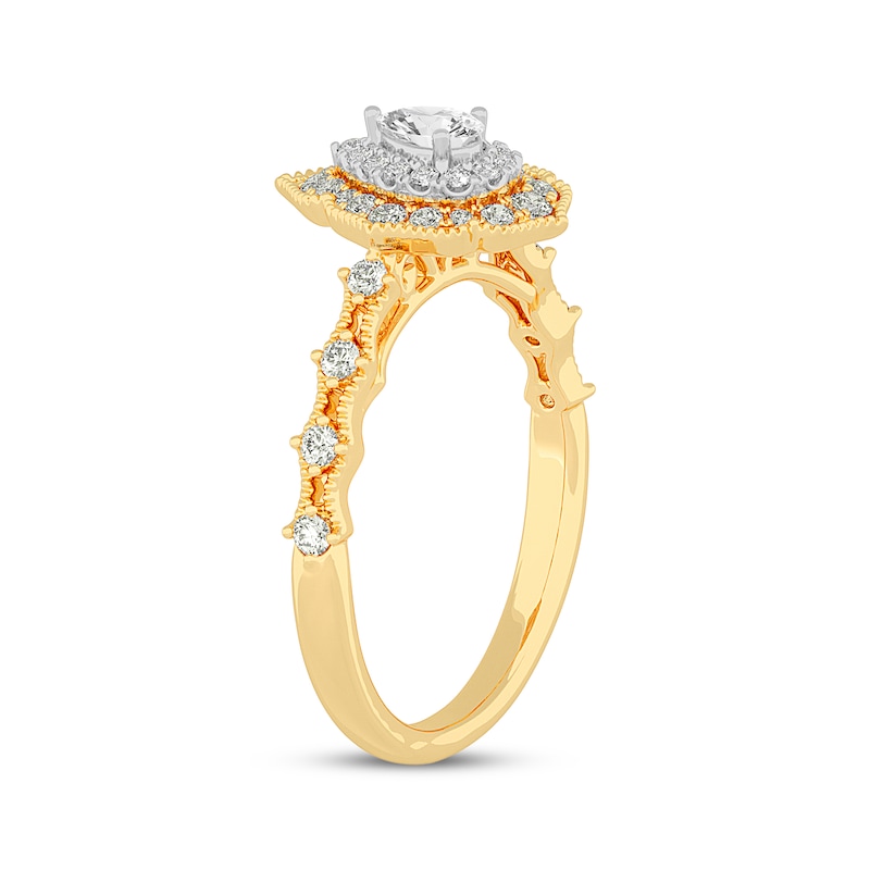 Main Image 2 of Pear-Shaped Diamond Arabesque Halo Engagement Ring 1/2 ct tw 14K Yellow Gold