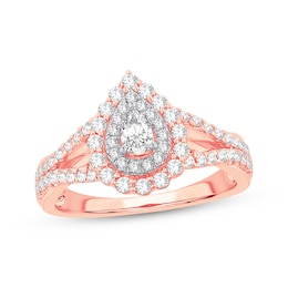 Pear-Shaped Diamond Double Halo Engagement Ring 3/4 ct tw 14K Rose Gold