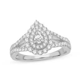 Adore Pear-Shaped Diamond Double Halo Engagement Ring 3/4 ct tw 14K White Gold