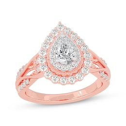 Pear-Shaped Diamond Halo Engagement Ring 1 ct tw 14K Rose Gold