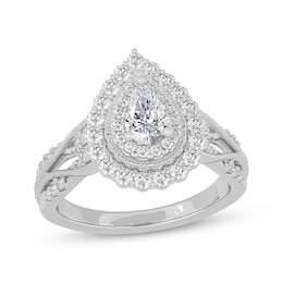 Pear-Shaped Diamond Halo Engagement Ring 1 ct tw 14K White Gold