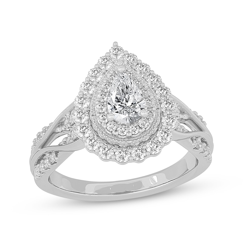 Main Image 1 of Pear-Shaped Diamond Halo Engagement Ring 1 ct tw 14K White Gold