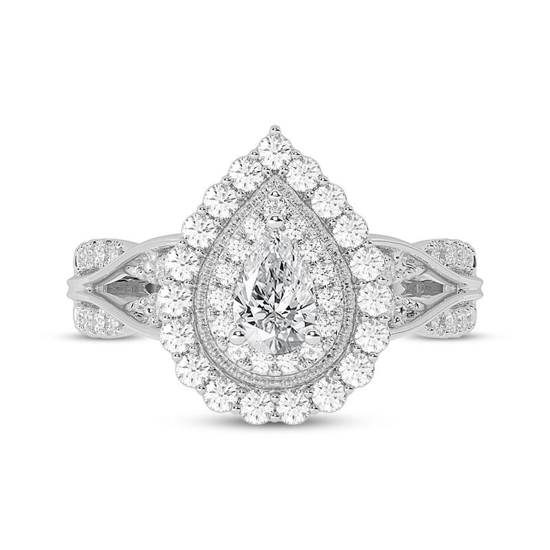 Main Image 3 of Pear-Shaped Diamond Halo Engagement Ring 1 ct tw 14K White Gold