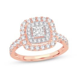 Princess-Cut Diamond Double Cushion Halo Engagement Ring 1-3/8 ct tw 14K Rose Gold