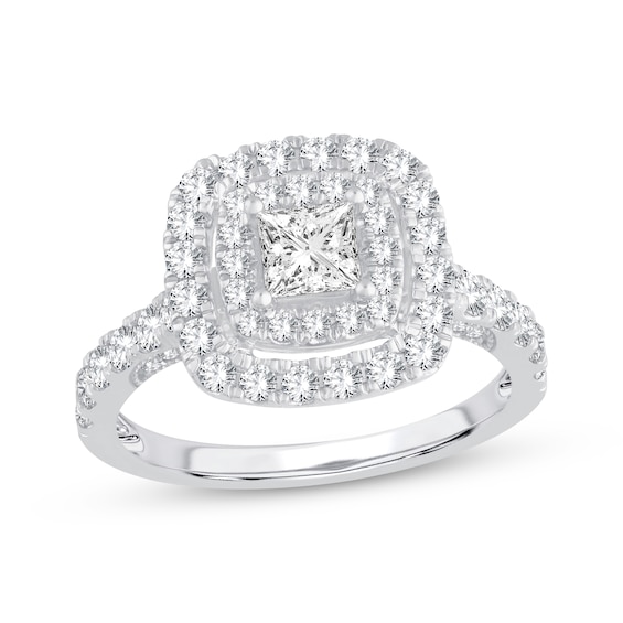 Princess-Cut Diamond Double Cushion Halo Engagement Ring 1-3/8 ct tw 14K White Gold