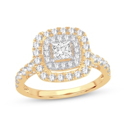 Adore Princess-Cut Diamond Double Cushion Halo Engagement Ring 1-3/8 ct tw 14K Yellow Gold