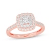 Thumbnail Image 1 of Princess-Cut Diamond Cushion Halo Engagement Ring 5/8 ct tw 14K Rose Gold