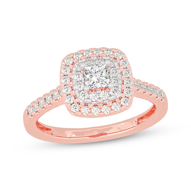Princess-Cut Diamond Cushion Halo Engagement Ring 5/8 ct tw 14K Rose ...