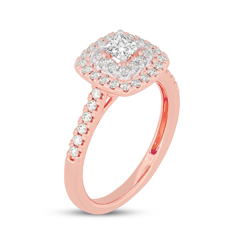 Main Image 2 of Princess-Cut Diamond Cushion Halo Engagement Ring 5/8 ct tw 14K Rose Gold