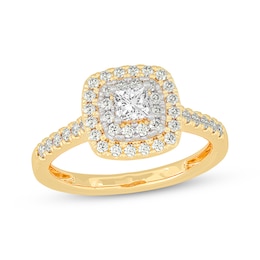 Adore Princess-Cut Diamond Cushion Halo Engagement Ring 5/8 ct tw 14K Yellow Gold