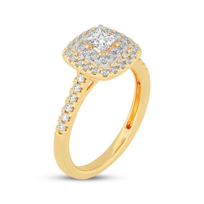 Main Image 2 of Princess-Cut Diamond Cushion Halo Engagement Ring 5/8 ct tw 14K Yellow Gold