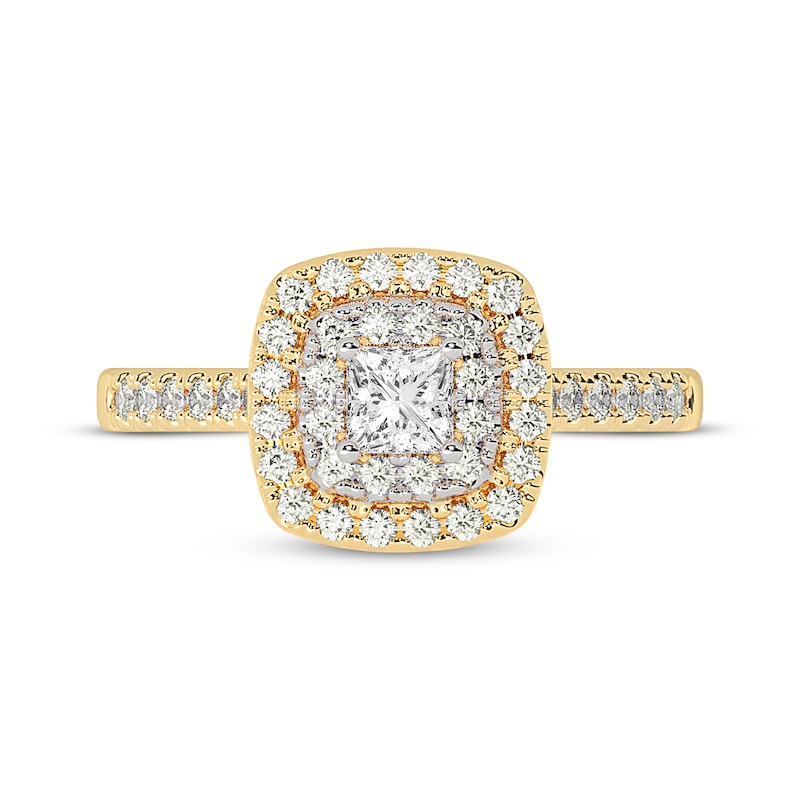 Main Image 3 of Princess-Cut Diamond Cushion Halo Engagement Ring 5/8 ct tw 14K Yellow Gold