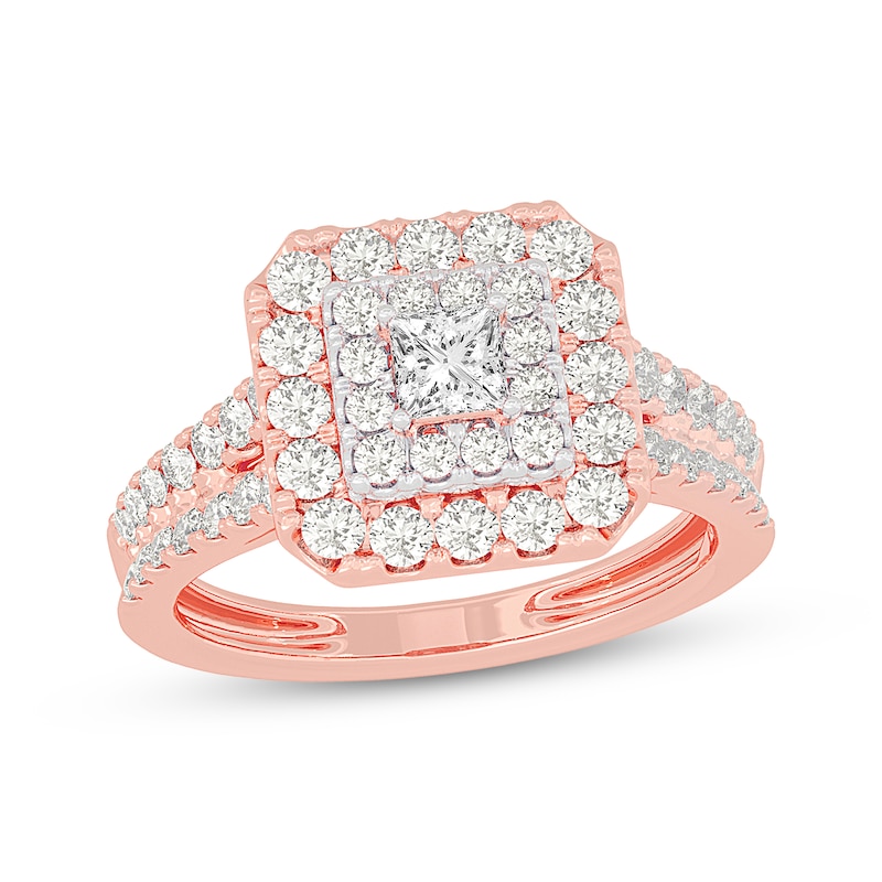 Main Image 1 of Princess-Cut Diamond Double Frame Engagement Ring 1-1/5 ct tw 14K Rose Gold