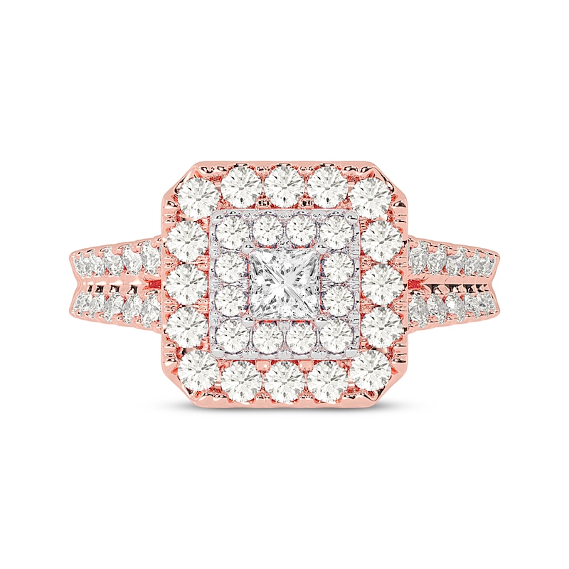 Main Image 3 of Princess-Cut Diamond Double Frame Engagement Ring 1-1/5 ct tw 14K Rose Gold