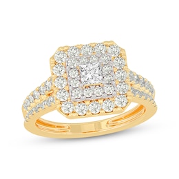 Adore Princess-Cut Diamond Double Halo Engagement Ring 1-1/5 ct tw 14K Yellow Gold