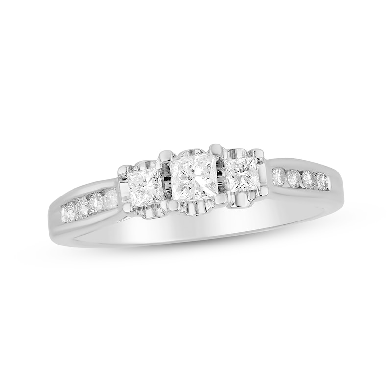 Main Image 1 of Princess-Cut Diamond Three-Stone Engagement Ring 1/2 ct tw 14K White Gold