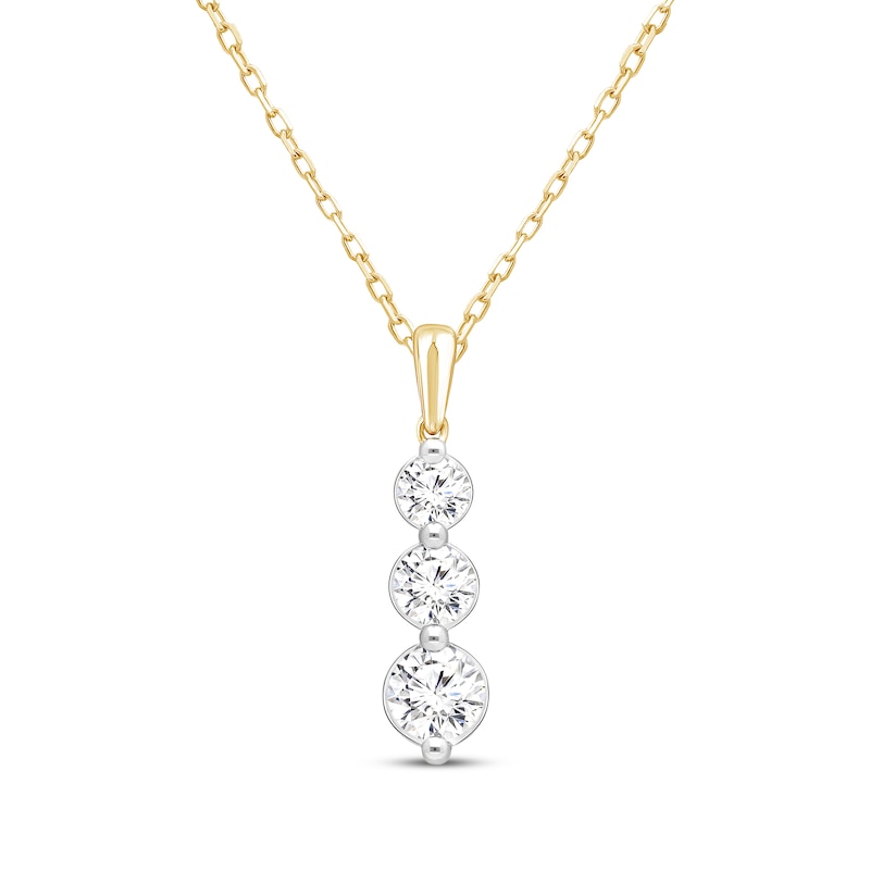 Main Image 1 of Lab-Grown Diamonds by KAY Three-Stone Drop Necklace 1 ct tw 10K Yellow Gold