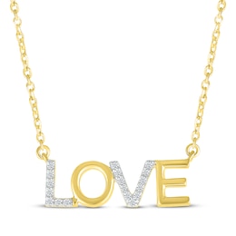 Diamond &quot;Love&quot; Necklace 1/15 ct tw 10K Yellow Gold 18&quot;