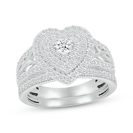 Multi-Diamond Heart-Shaped Bridal Set 1 ct tw 10K White Gold