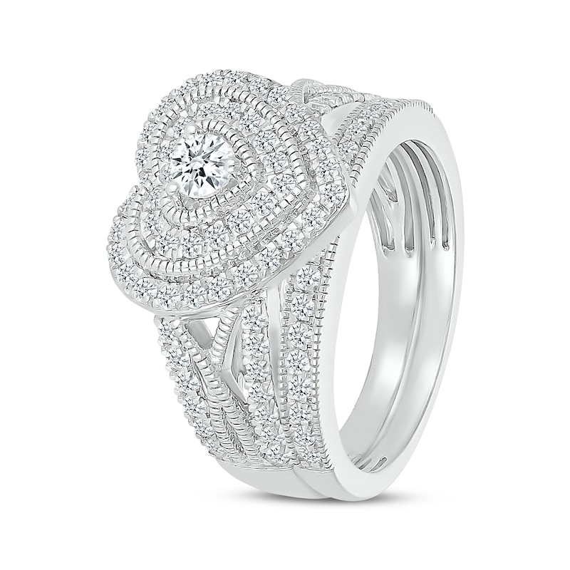 Multi-Diamond Heart-Shaped Bridal Set 1 ct tw 10K White Gold