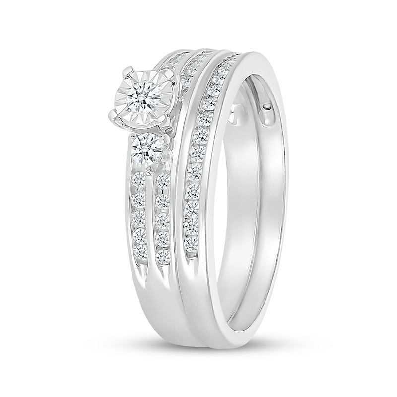 Main Image 2 of Round-Cut Diamond Three-Stone Bridal Set 1/5 ct tw 10K White Gold