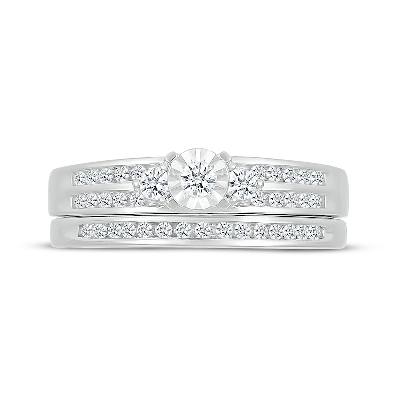 Main Image 4 of Round-Cut Diamond Three-Stone Bridal Set 1/5 ct tw 10K White Gold