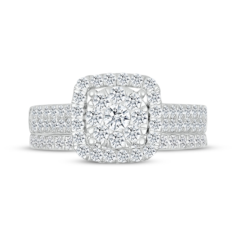 Multi-Diamond Cushion Frame Bridal Set 1 ct tw 10K White Gold