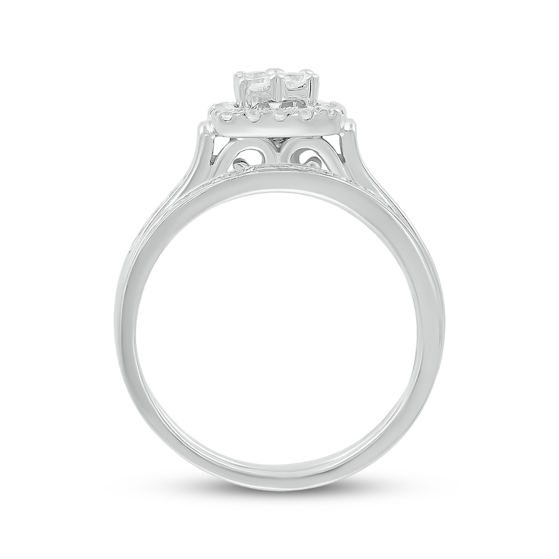 Main Image 3 of Multi-Diamond Cushion Frame Bridal Set 1/2 ct tw 10K White Gold