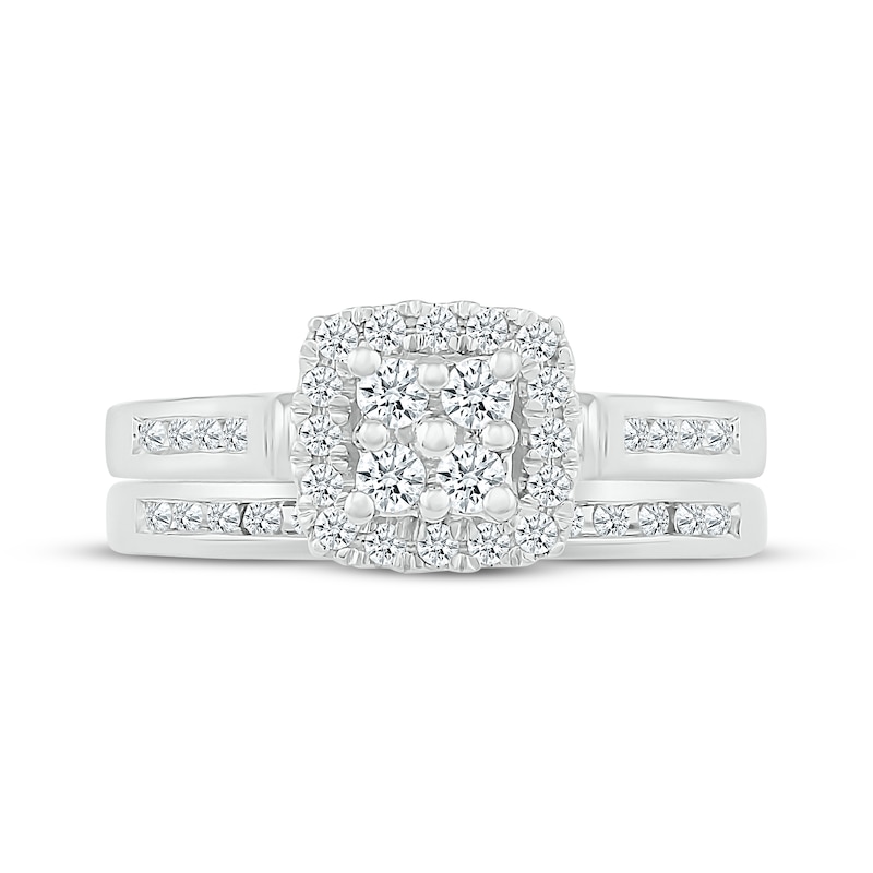 Main Image 4 of Multi-Diamond Cushion Frame Bridal Set 1/2 ct tw 10K White Gold