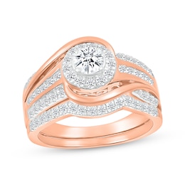 Round-Cut Diamond Halo Bypass Bridal Set 5/8 ct tw 10K Rose Gold